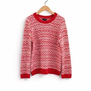 RAG & BONE Red & White Marled Knit Crewneck Sweater